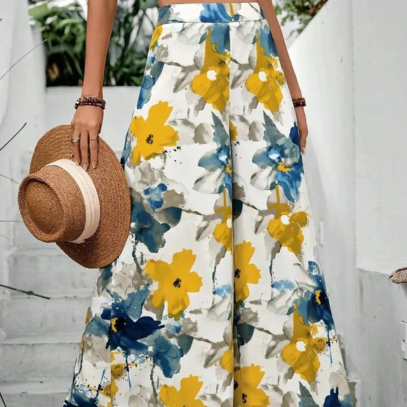 White Boho Women's Floral Print Super Wide-Leg Pants - Picture 3 of 5